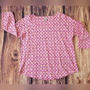 Chico's Size 1 Medium Geometric Colorful 3/4 Sleeve Modal Cotton Casual Top